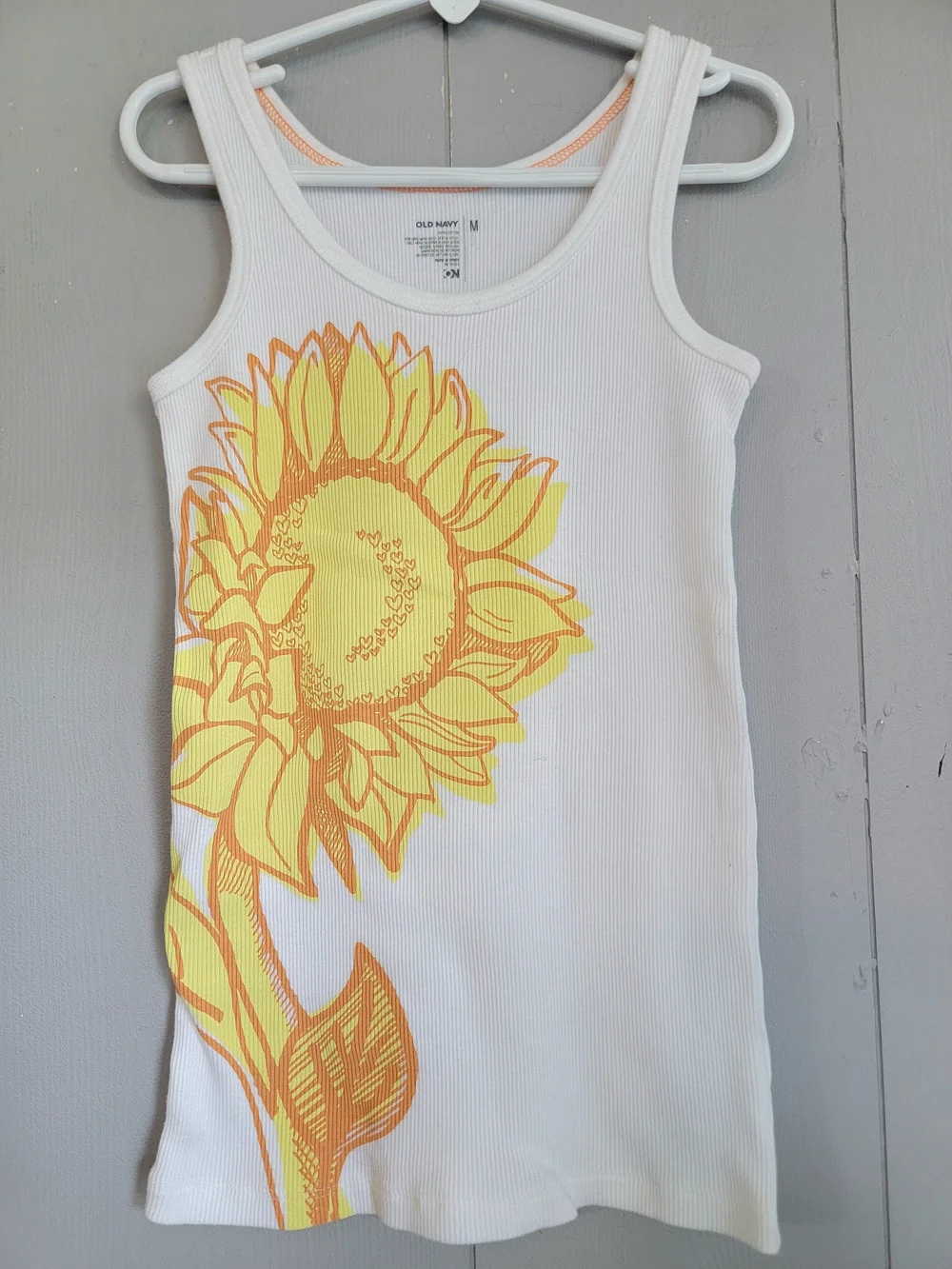 🌴 NWOT Old Navy Girls White Tank Top With Yellow Sunflower, Size M